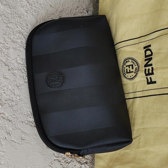 Fendi Handbags - Fendi black PVC Logo toiletry make up cosmetic case clutch & dustbag
